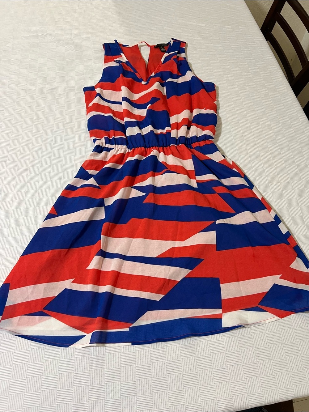 Aqua Red, Blue & Light Pink Sleeveless Fit-and-Flare Dress